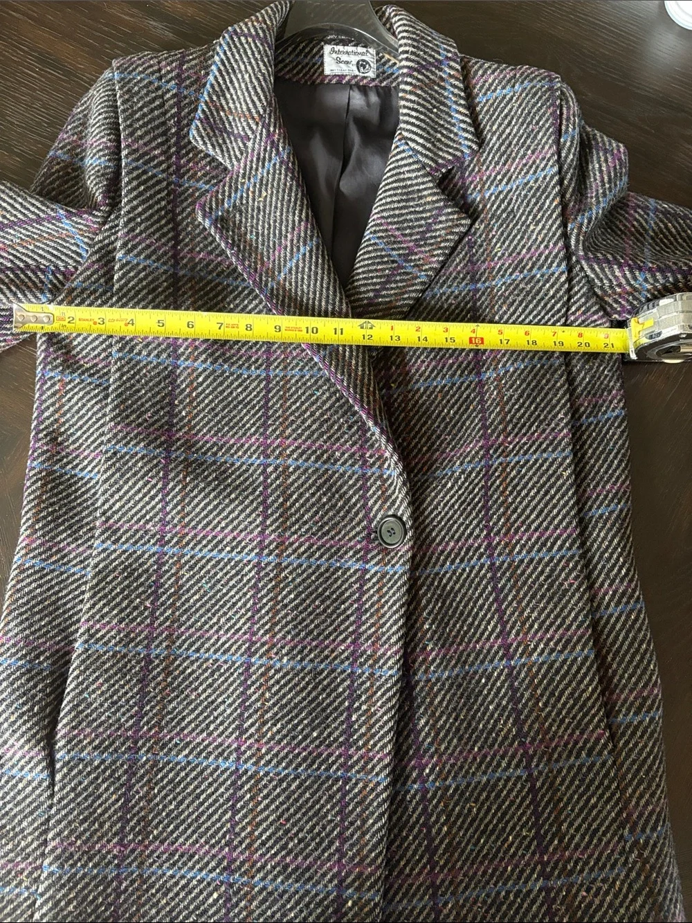 VTG Pure Wool Gray Tweed Plaid Coat Made in Turkey Womens Sz 9/10